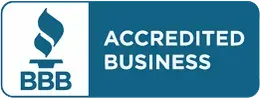 BBB Accredited Business logo, a blue flame icon with