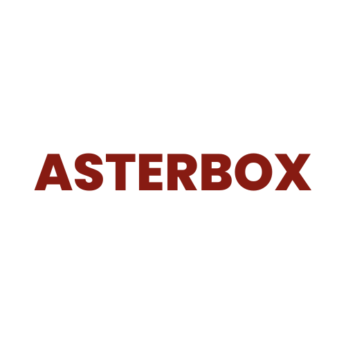 ASTERBOX en texte rouge foncé sur fond blanc.