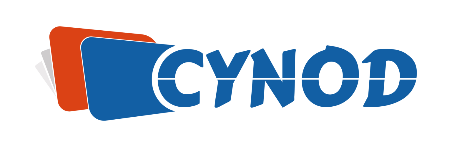 Le logo cynod est bleu et rouge sur fond blanc.