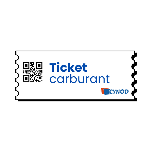 Ticket carburant avec QR code, texte « Ticket carburant » et logo Cynod.
