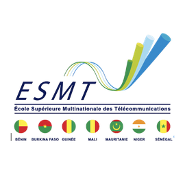 Logo of ESMT (École Supérieure Multinationale des Télécommunications) with flags of seven African countries.