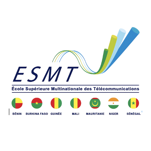 Logo of ESMT (École Supérieure Multinationale des Télécommunications) with flags of seven African countries.