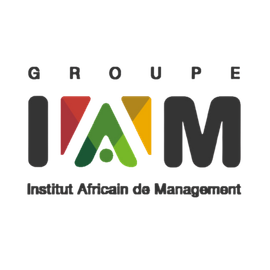 Logo du Groupe IAM, Institut Africain de Management : texte noir « GROUPE » et « IAM ». Le « IAM » est en couleurs.