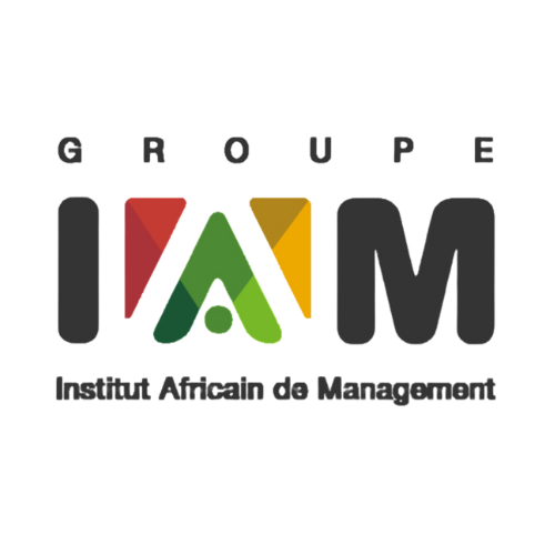 Logo du Groupe IAM, Institut Africain de Management : texte noir « GROUPE » et « IAM ». Le « IAM » est en couleurs.