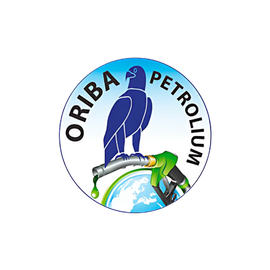 Logo d'Oriba Petroleum avec un aigle bleu, une buse de carburant et un globe.