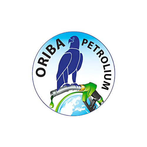 Logo d'Oriba Petroleum avec un aigle bleu, une buse de carburant et un globe.
