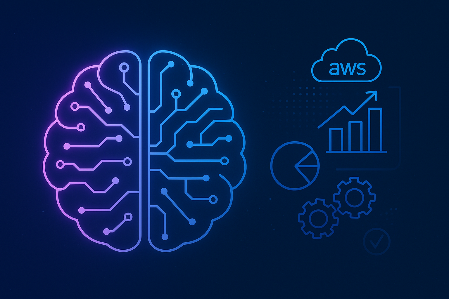 AI content marketing blog header showing a glowing tech-style brain with digital circuits alongside