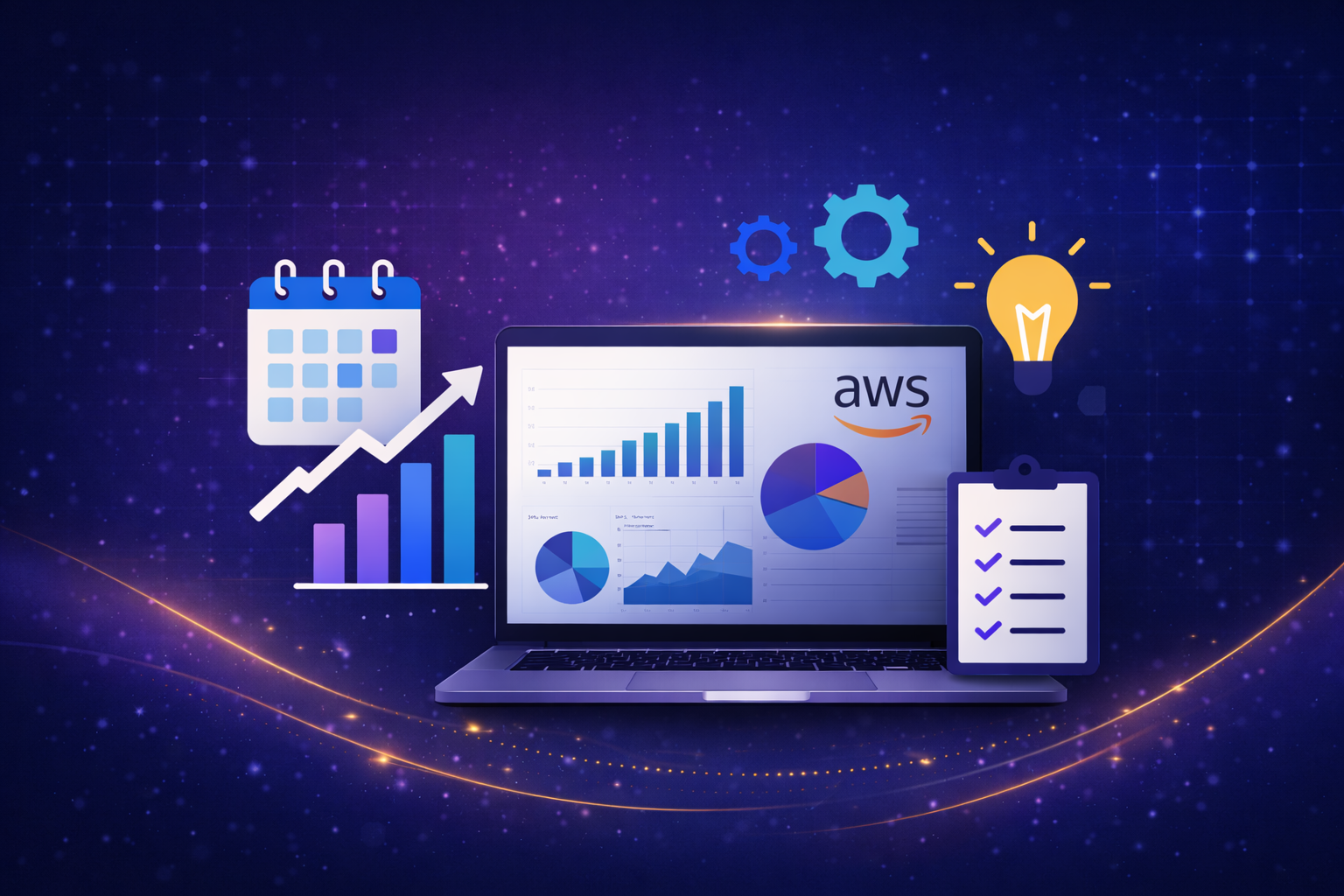 Digital marketing strategy illustration featuring AWS-powered website analytics, SEO growth