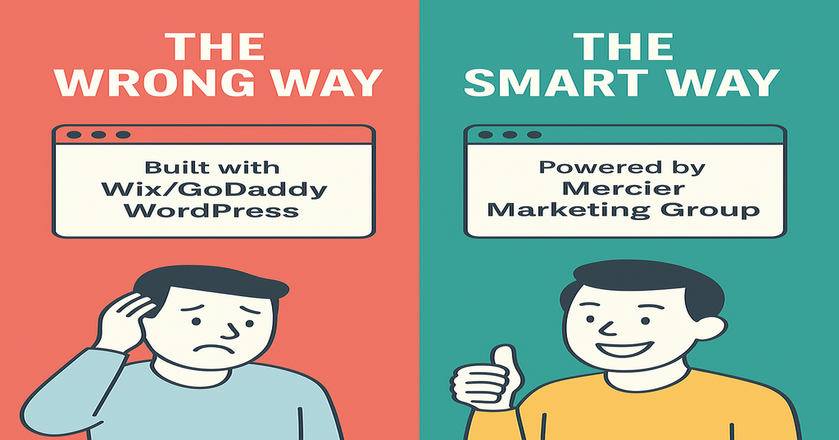 Visual comparison of smart SEO-friendly websites vs. template-based Wix, GoDaddy, and WordPress.
