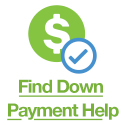 A logo for find down payment help with a dollar sign and a check mark.