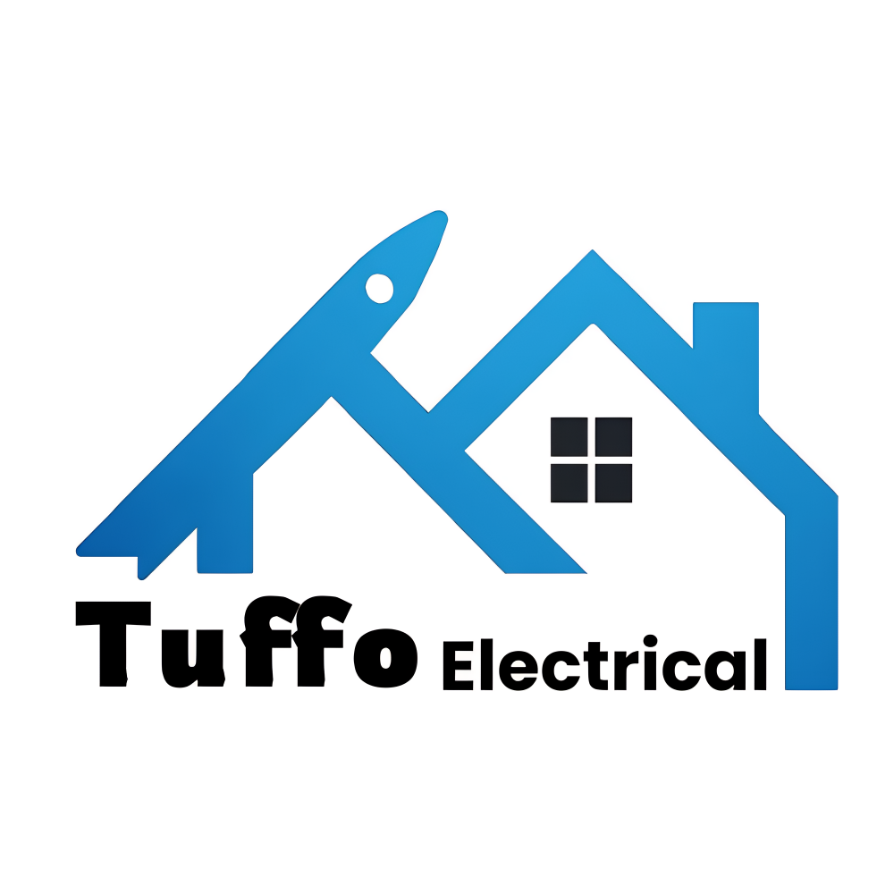 Blue house logo with a stylized arrow,