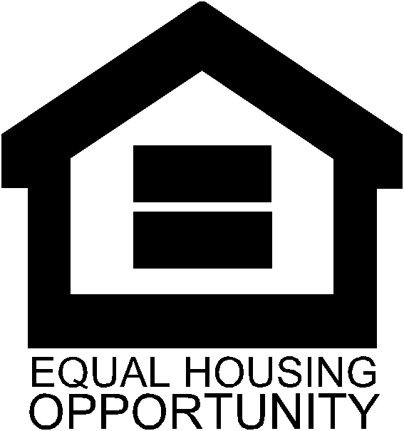 Black Equal Housing Opportunity logo: a house shape enclosing an equal sign.