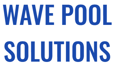 The logo for wave pool solutions is blue and white on a white background.