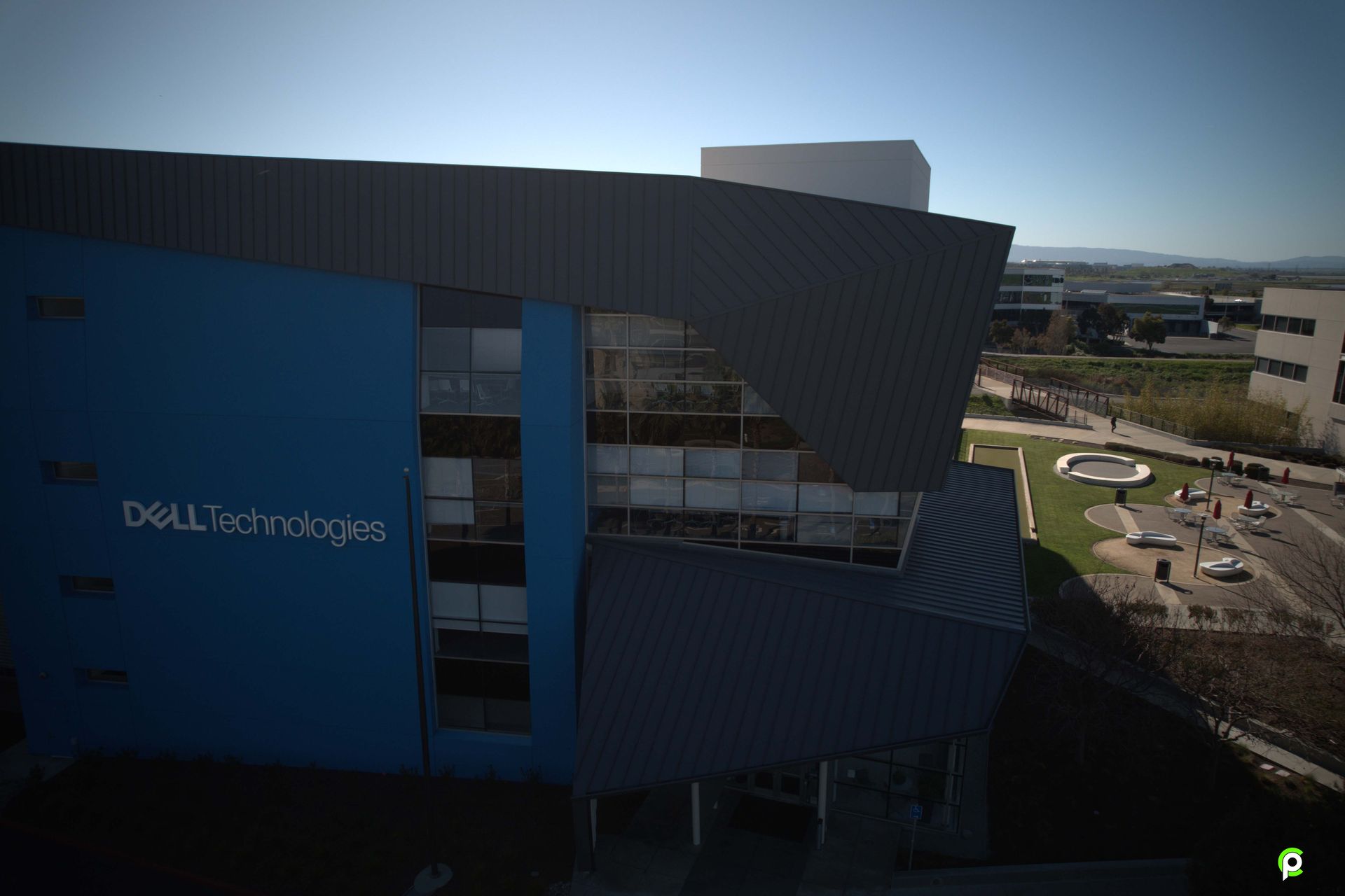 An aerial view of a dell technologies building