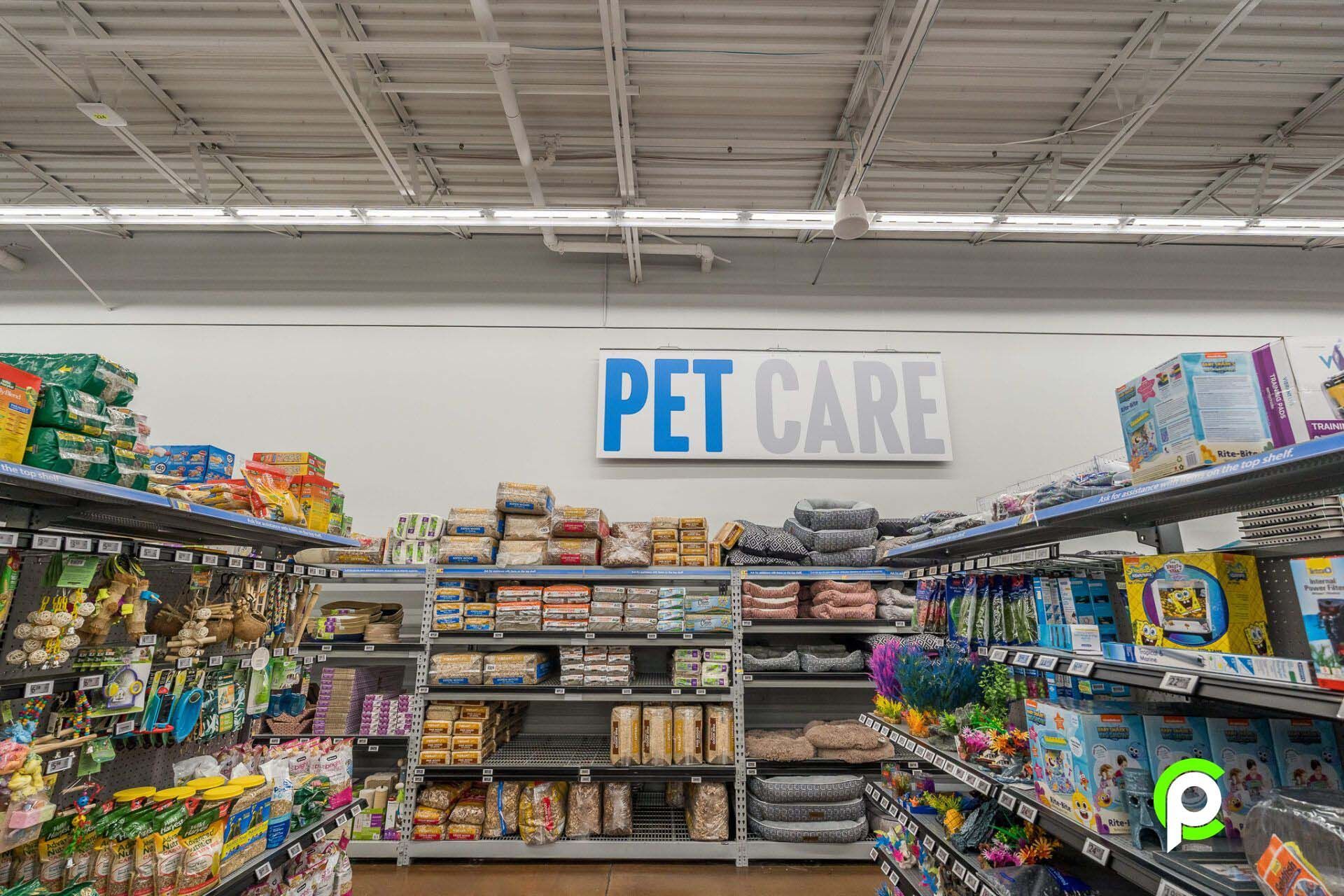 The inside of a pet care section of a store.