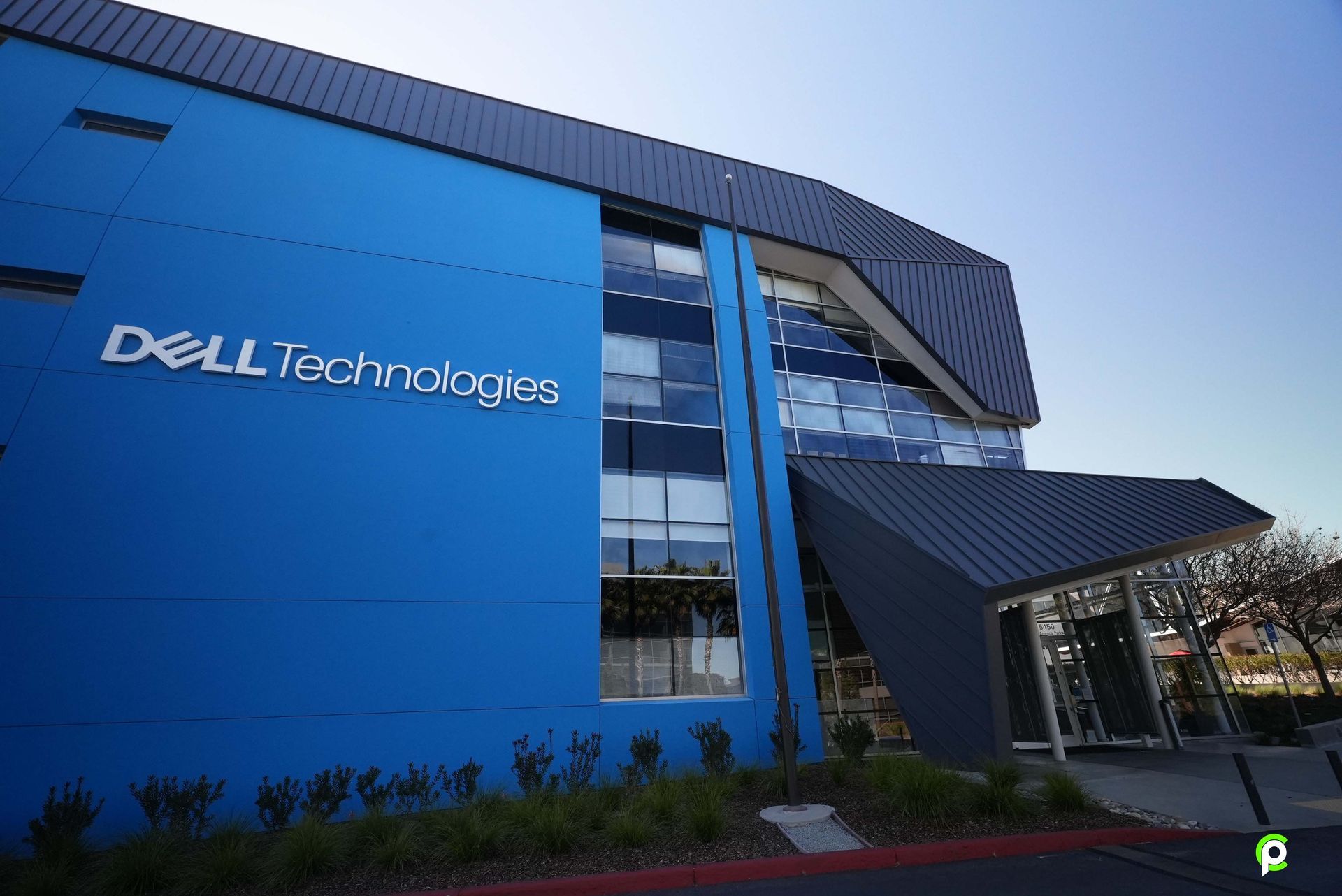 A blue building with the word dell technologies on it