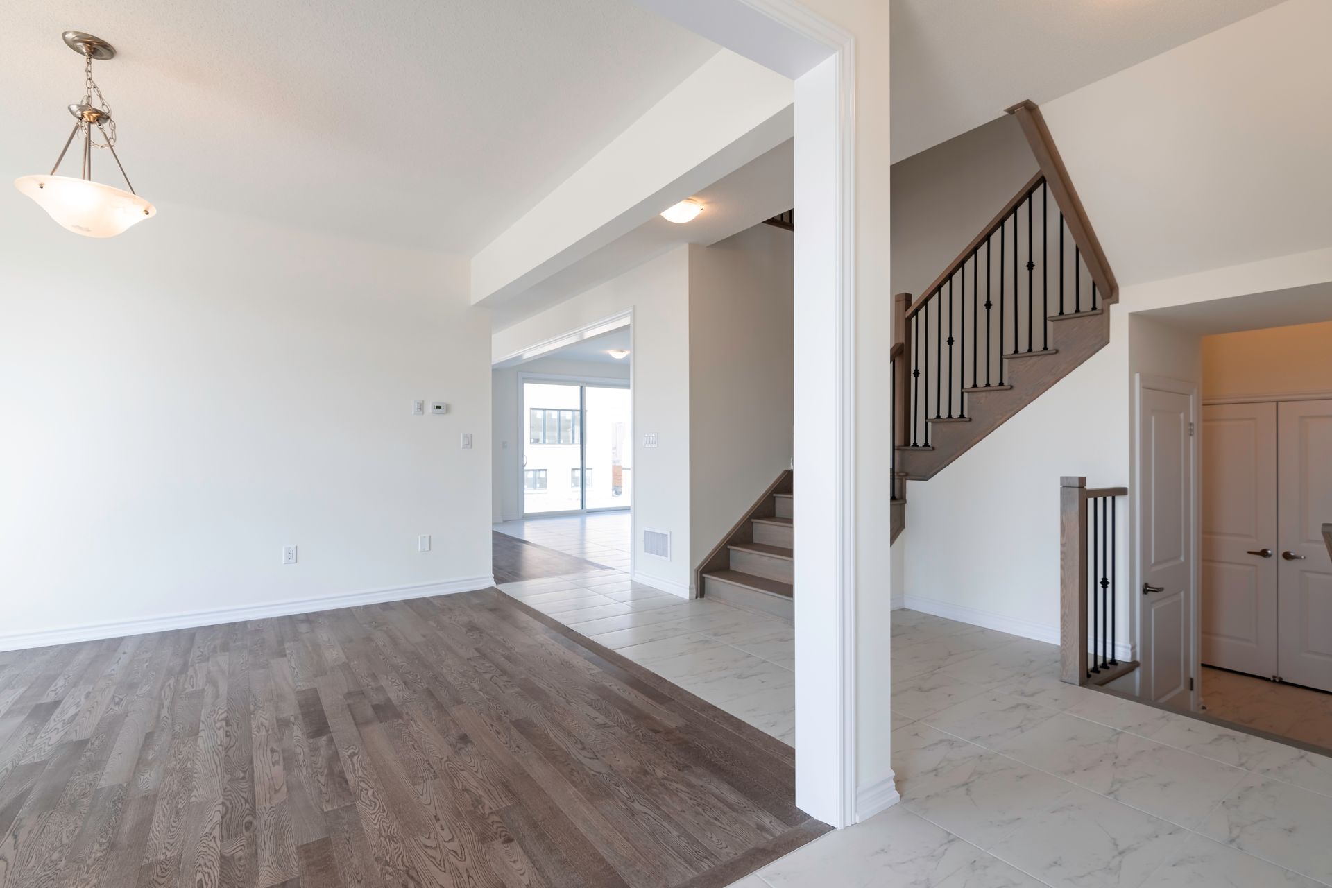 There is a staircase in the middle of the room.