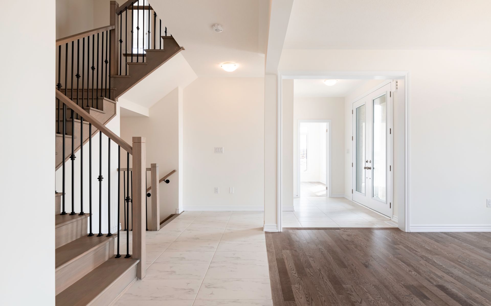 There is a staircase in the middle of the room.