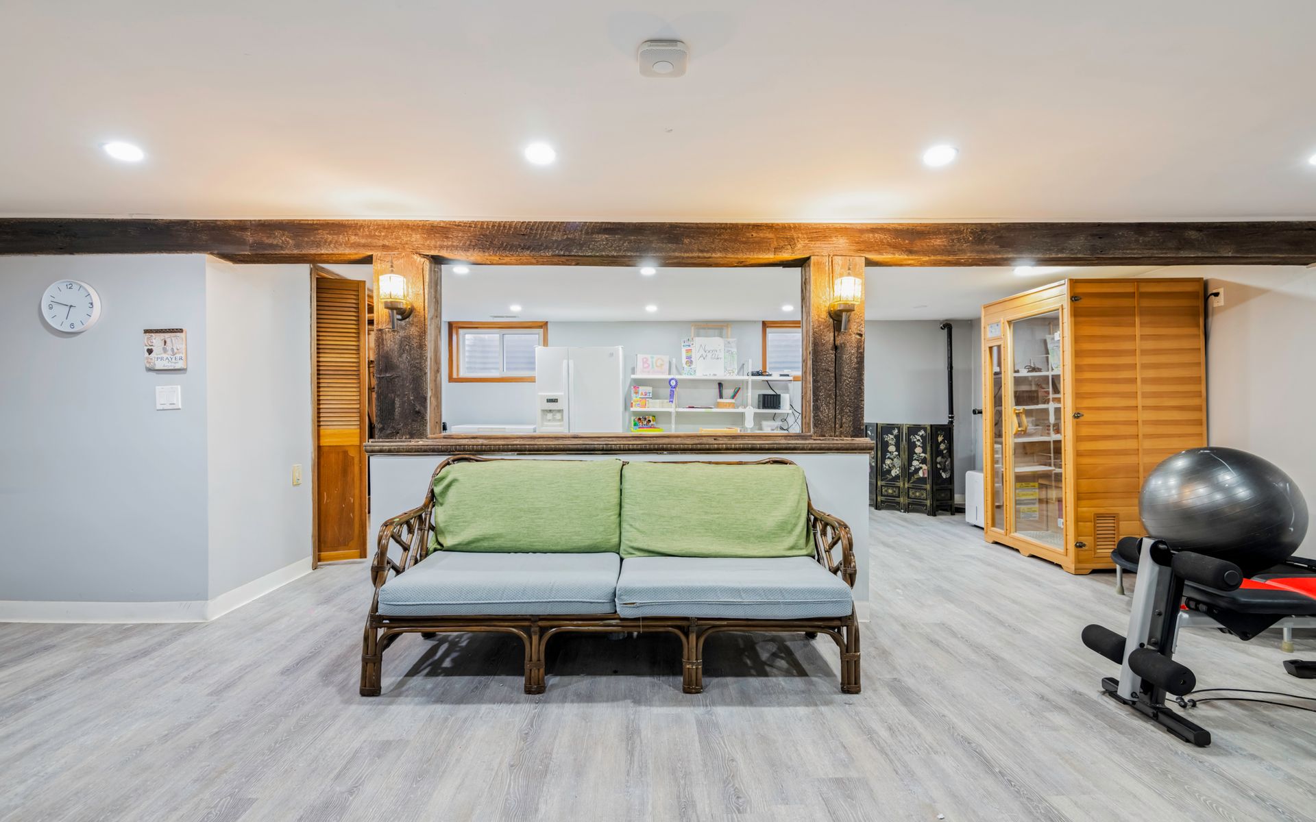 There is a couch in the middle of the room.