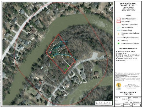 An aerial view of a residential area with a river running through it