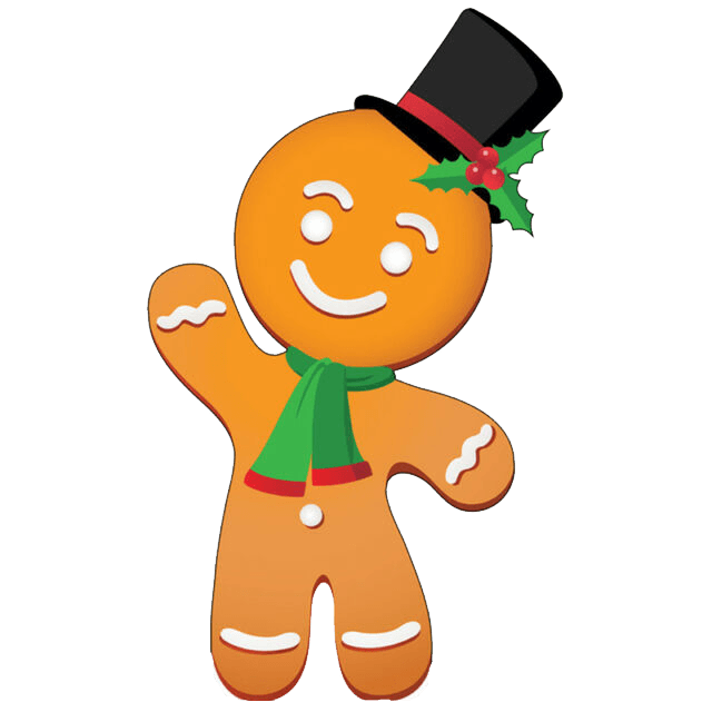 a gingerbread man wearing a top hat and scarf