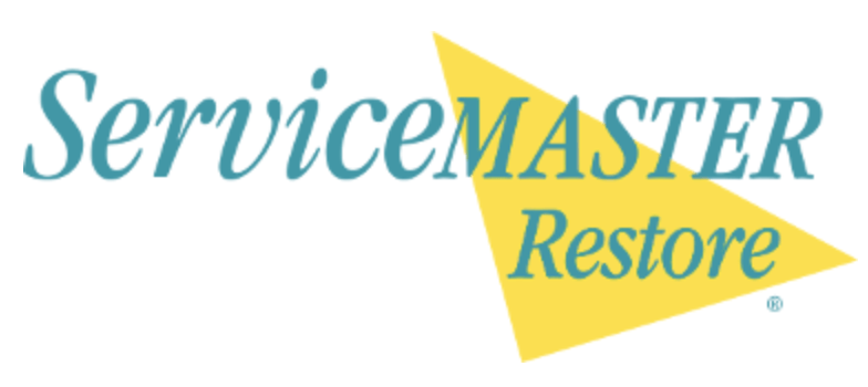 a blue and yellow logo for servicemaster restore