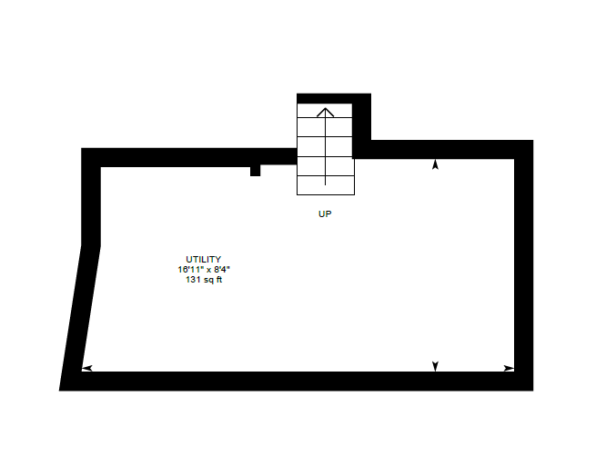 a black and white floor plan of a basement with a staircase .