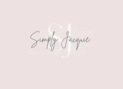 a logo for simply jacquie is on a pink background .