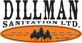 a logo for dillman sanitation ltd. with trees on it