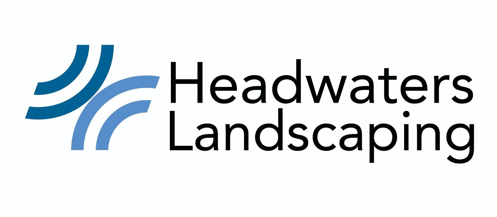 a logo for headwaters landscaping with a blue arrow .