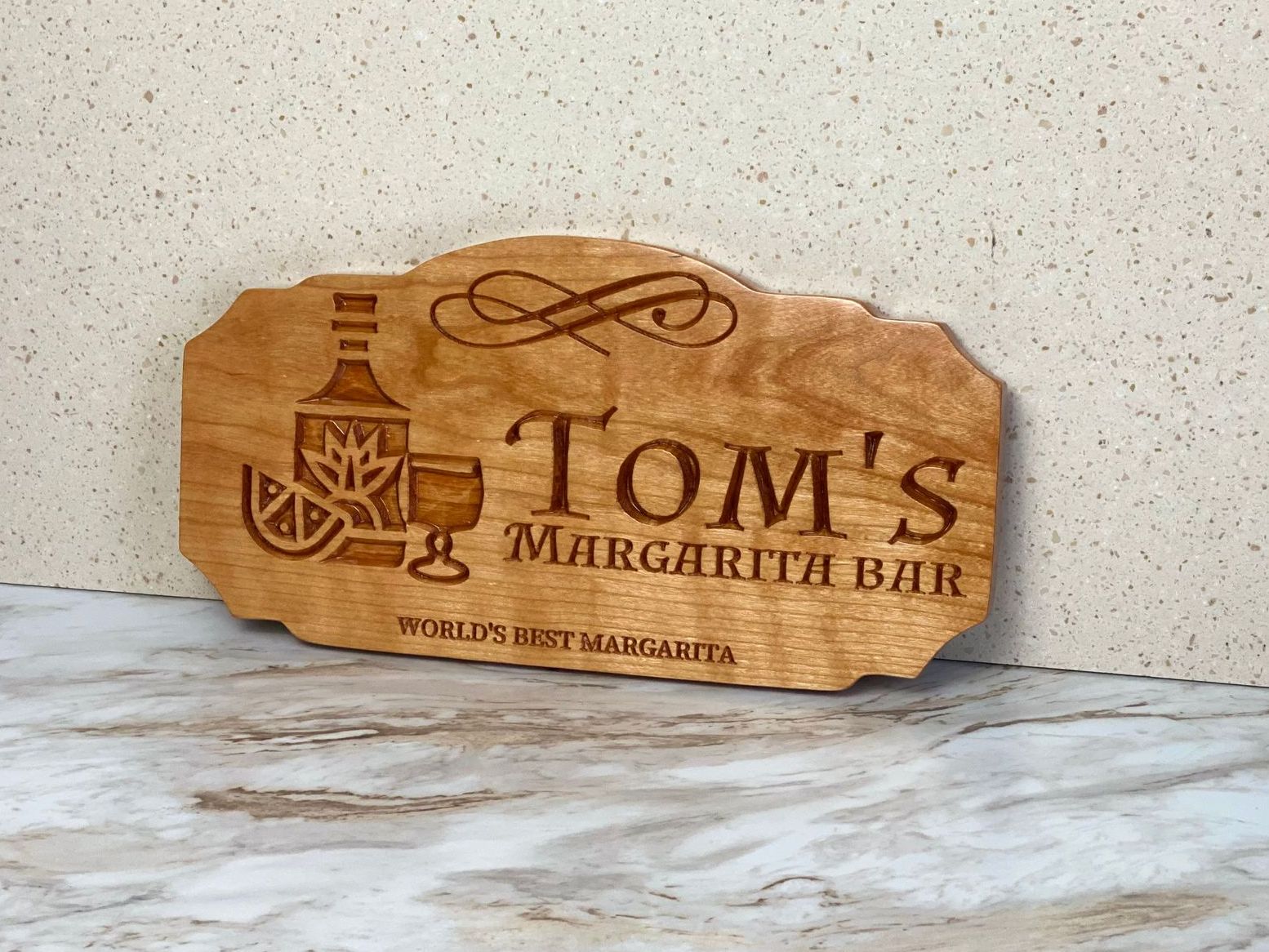 Custom designed wooden margarita bar sign