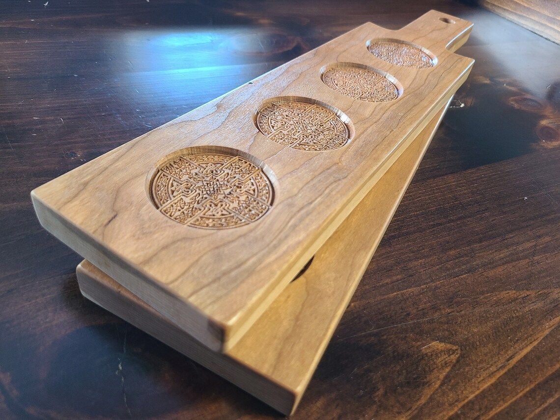 Custom designed celtic hardwood beer, or drink flight trays made in Vermont