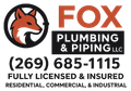 Logo for Fox Plumbing & Piping LLC: fox head in a circle, text and phone number.