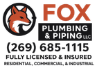 Logo for Fox Plumbing & Piping LLC: fox head in a circle, text and phone number.