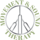A logo for movement and sound therapy with a peace sign