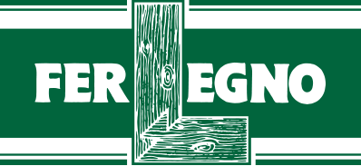 Logo FER LEGNO con testo bianco su sfondo verde e forma a "L" effetto legno.