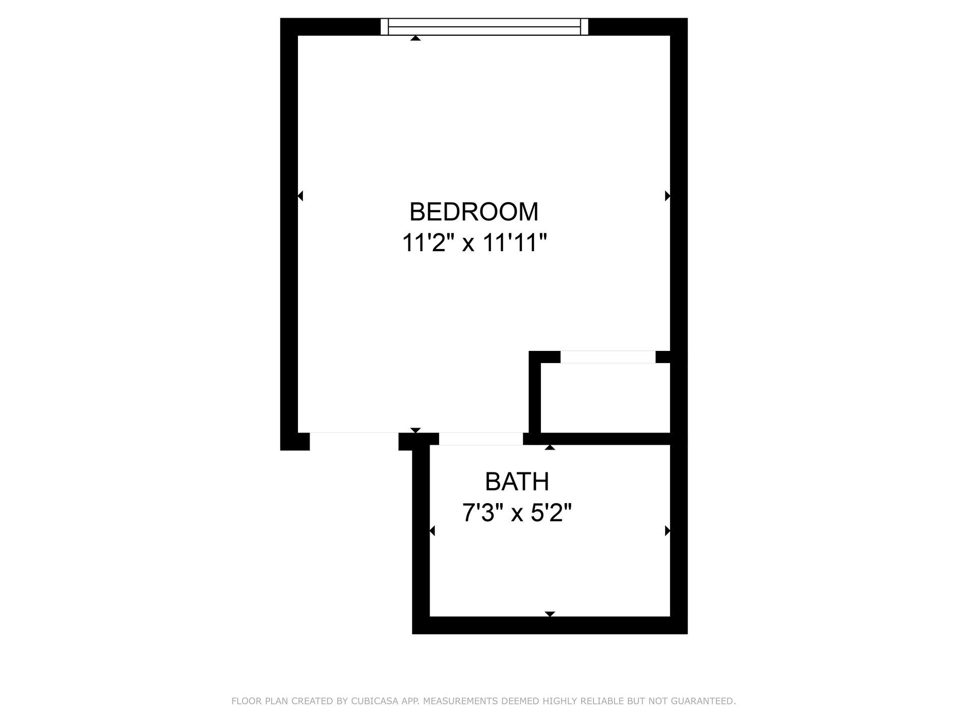 A black and white floor plan of a bedroom and bath.