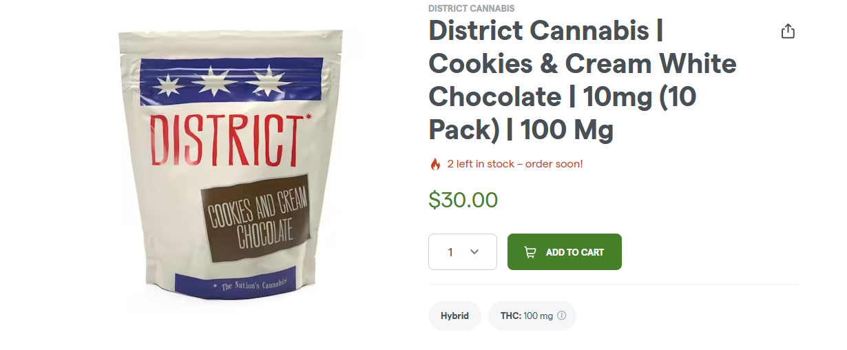 District Cannabis | Cookies & Cream White Chocolate | 10mg (10 Pack) | 100 Mg