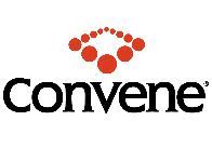 the convene logo has a red circle in the middle of it .