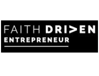 the logo for faith driven entrepreneur is black and white .