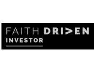 the logo for faith driven investor is black and white .