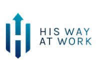 the logo for his way at work is a blue arrow pointing up .