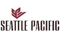 a logo for seattle pacific with a red arrow on a white background .