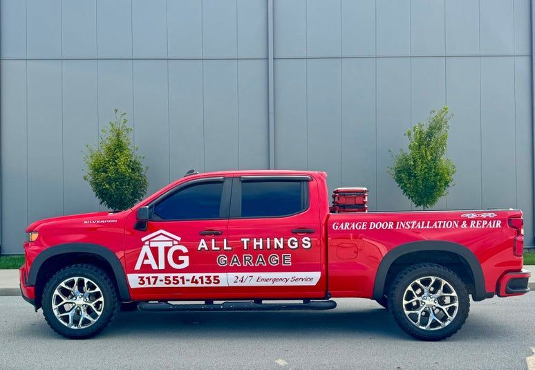 Red pickup truck with 