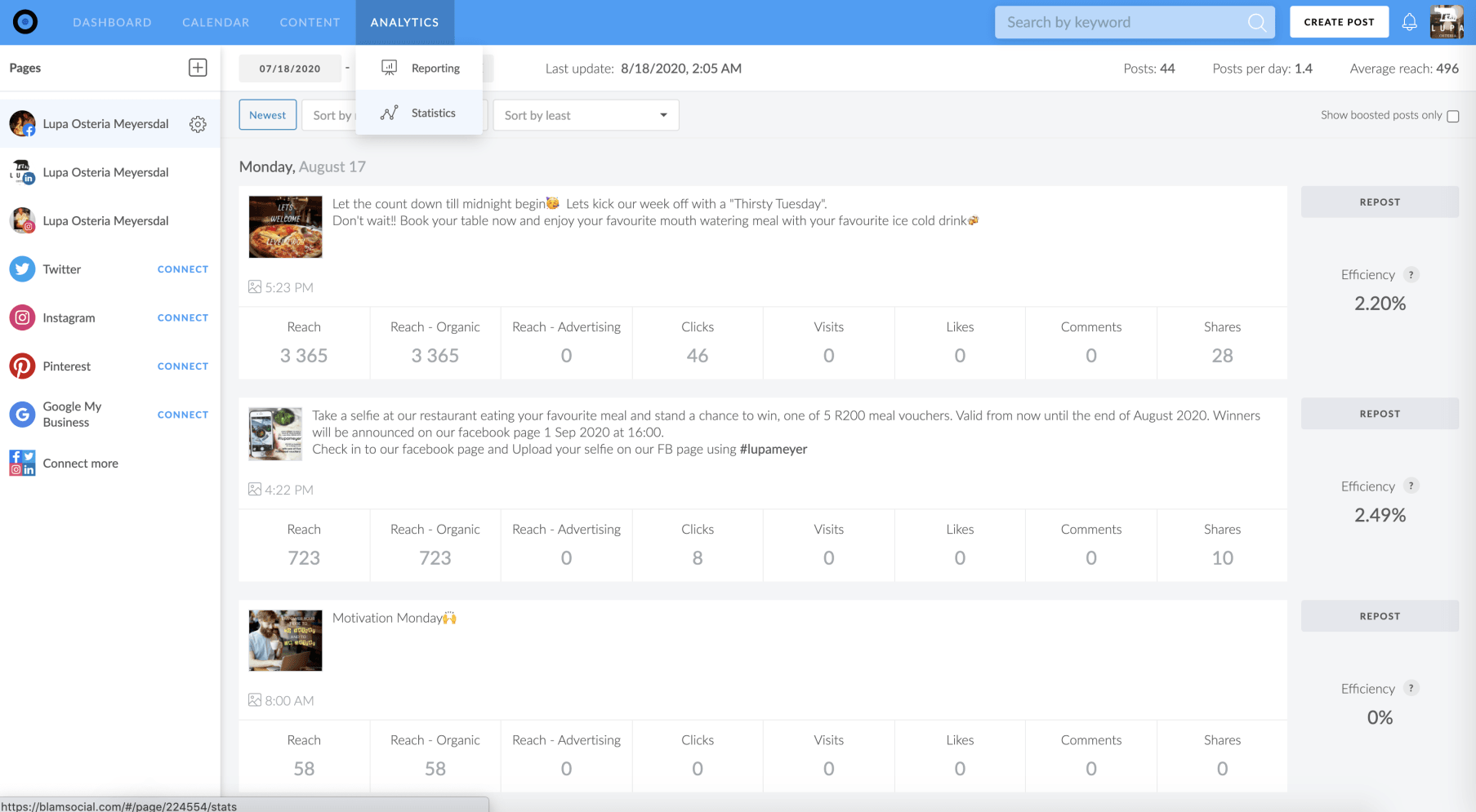 A screenshot of a computer screen showing a list of posts