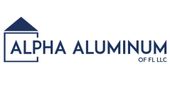 Logo for Alpha Aluminum of FL LLC with a blue house icon and text in dark blue.