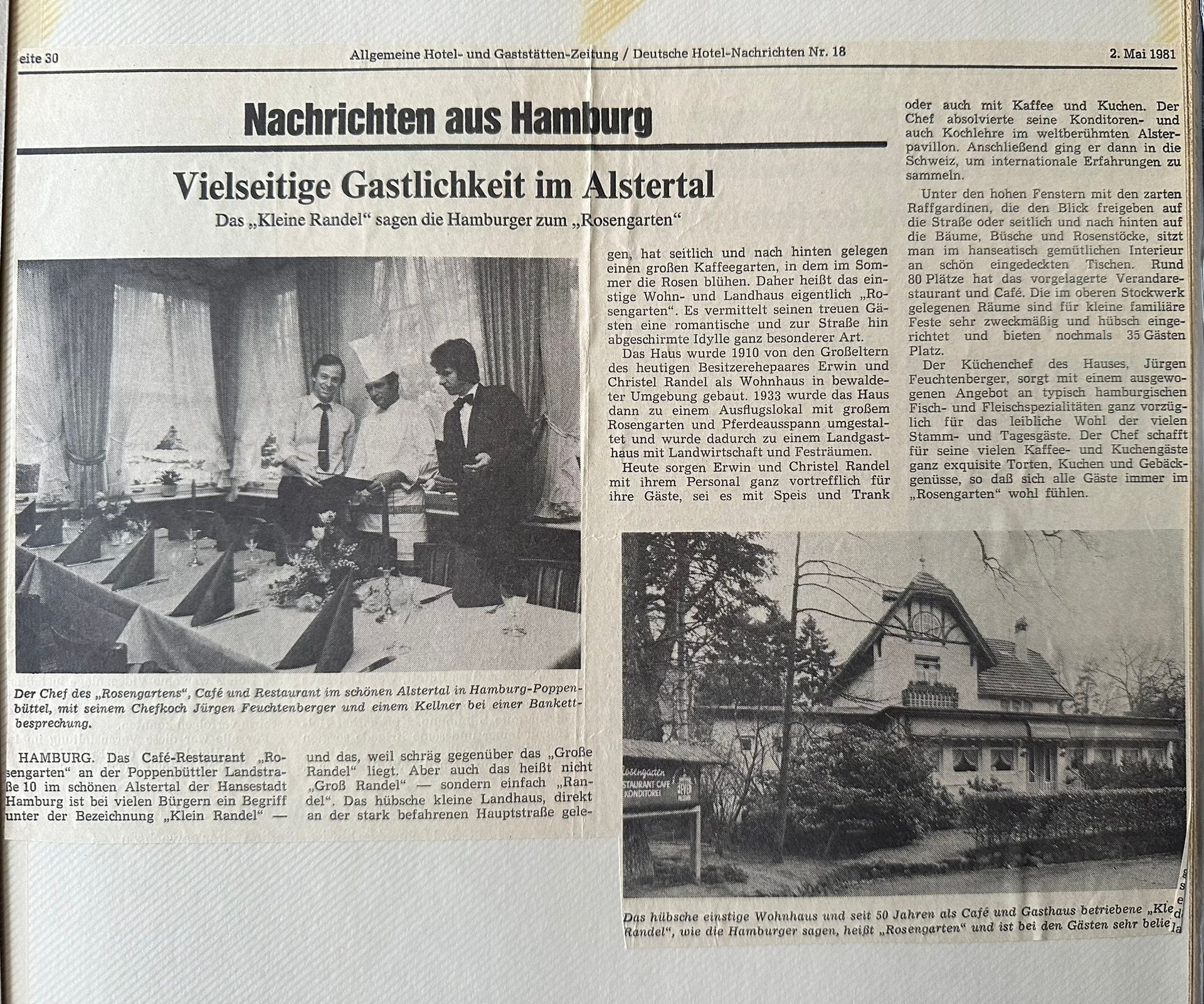 Zeitungsartikel über die vielseitige Gastlichkeit des Hotel Rosengarten Hamburg im Alstertal