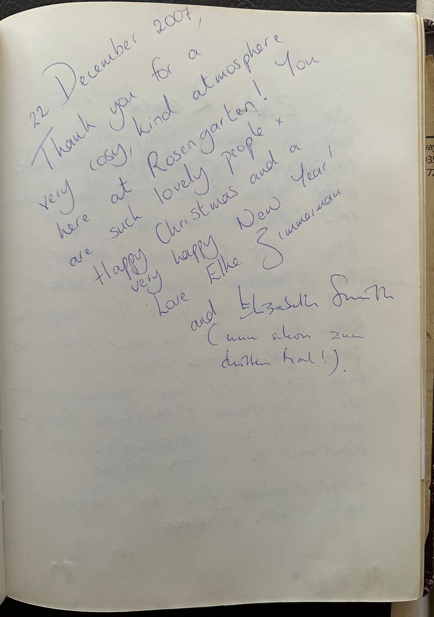 Tolles Feedback im Gästebuch des Hotel Rosengarten Hamburg