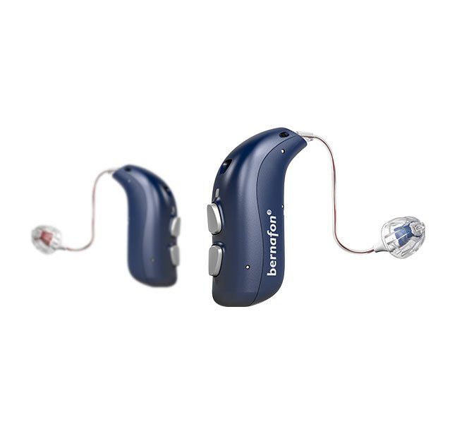 A photo of a receiver-in-the-ear hearing aid.