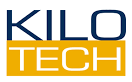 Logo KILO TECH, texte bleu sur fond de rectangle jaune.